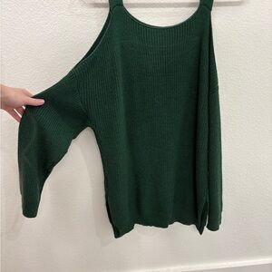 Women's Green Off the Shoulder Sweater